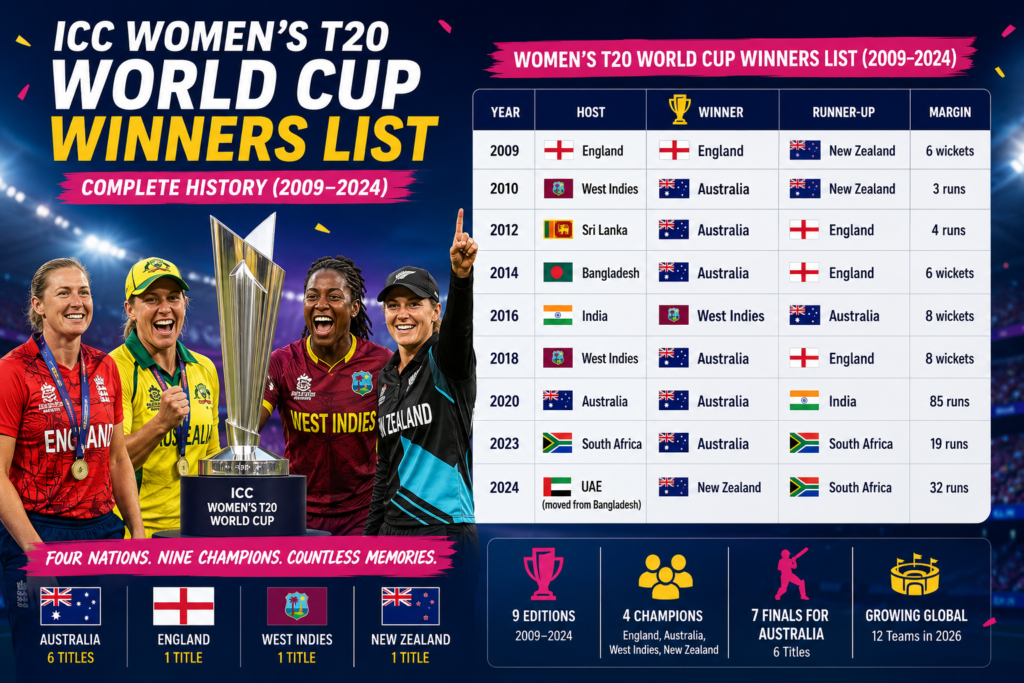 Women T20 World Cup Winners list