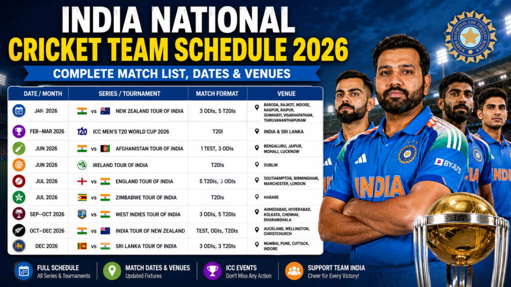 india national cricket team schedule